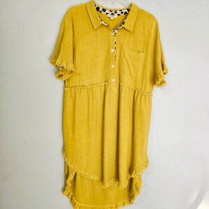 Umgee Women's Whimsical Goldenrod Linen Cotton Tunic Dress Size Small